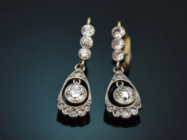 Um 1910! Feinste Belle Epoque Diamant Ohrringe aus Gold 585 und Platin