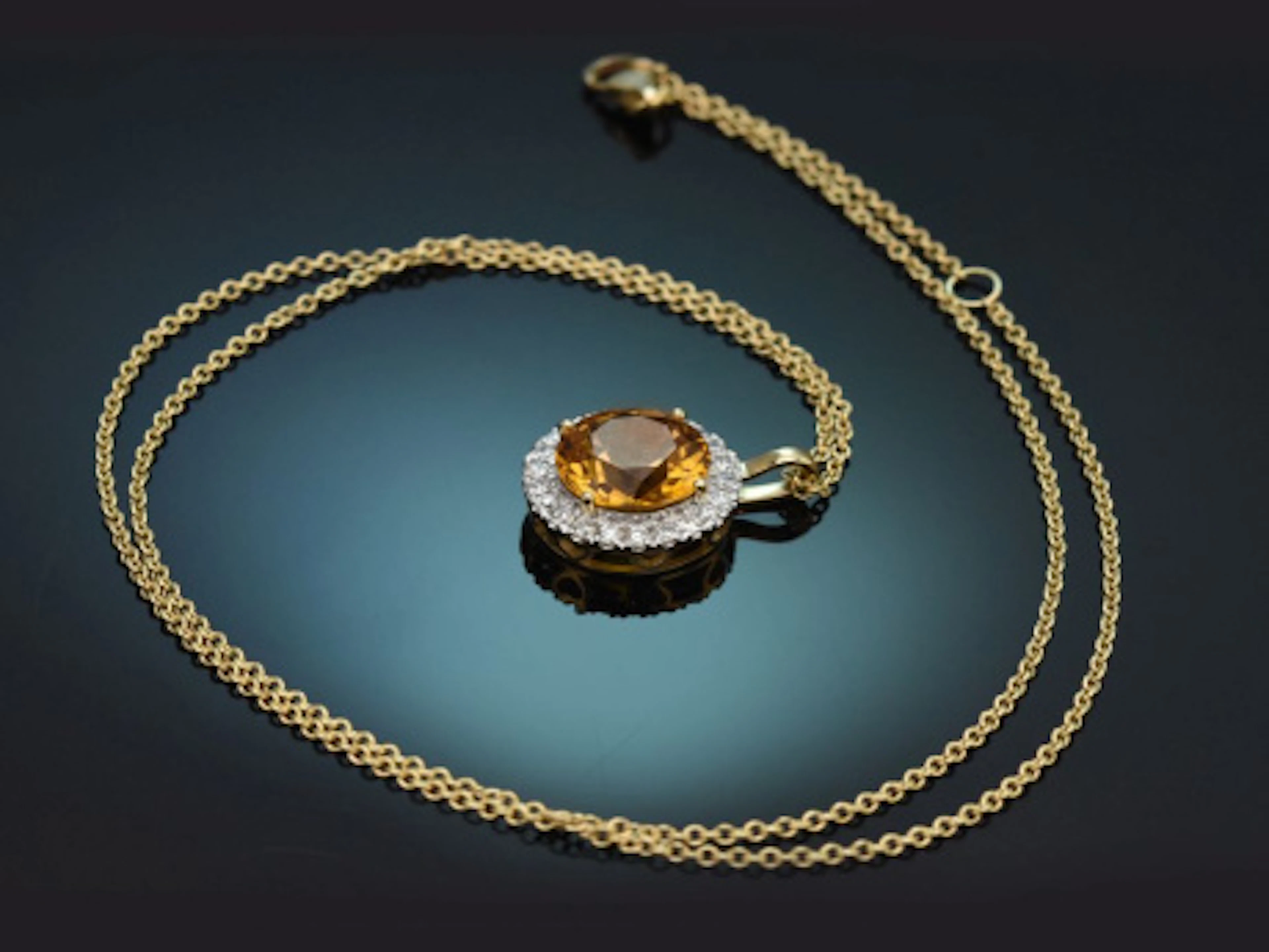 Sunny Yellow! Feiner Goldberyll-Diamant Anhänger mit Kette aus Gold 585