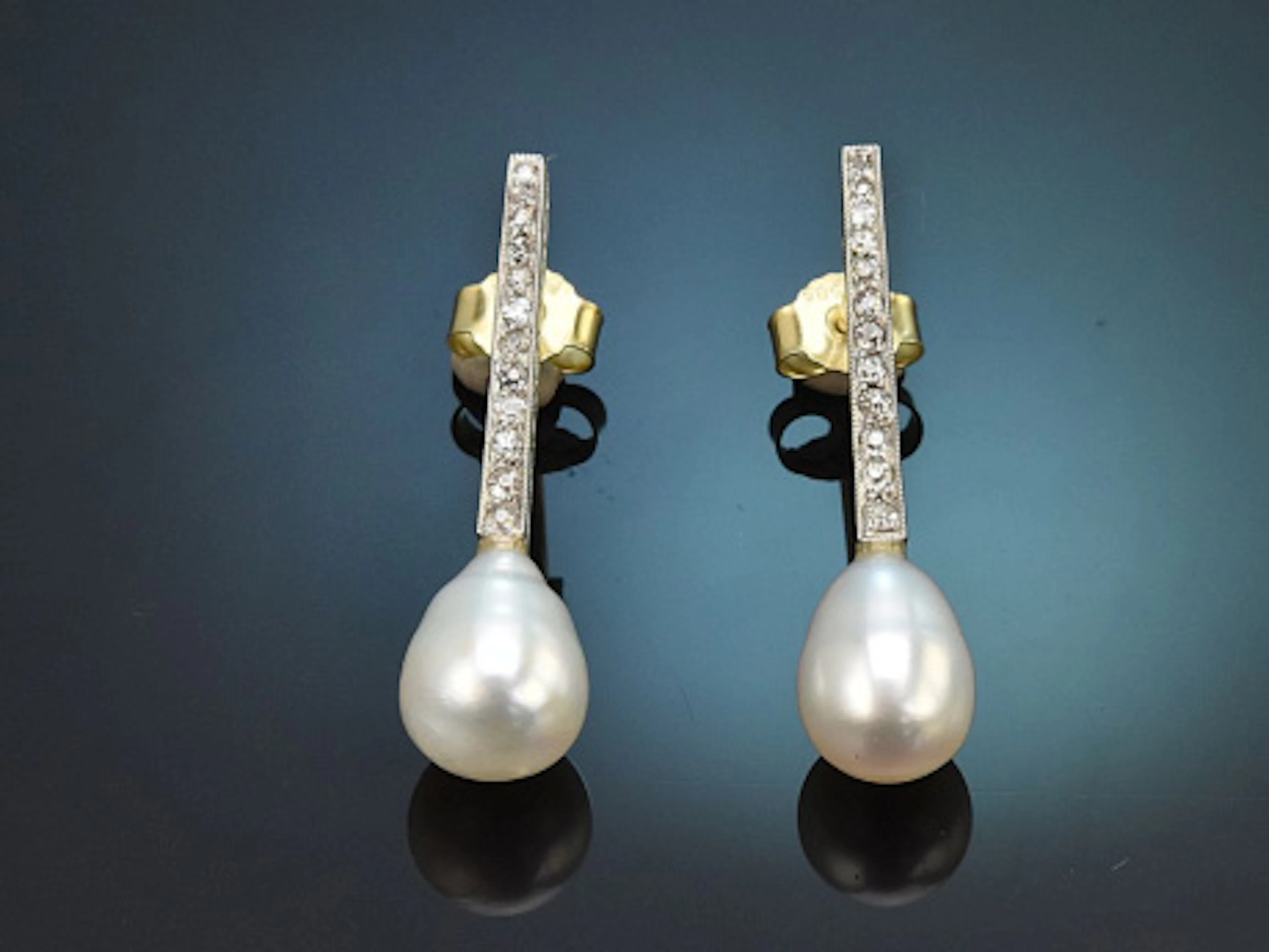 Um 1910! Wundervolle Altschliff Diamant Ohrringe mit Perlen aus Gold