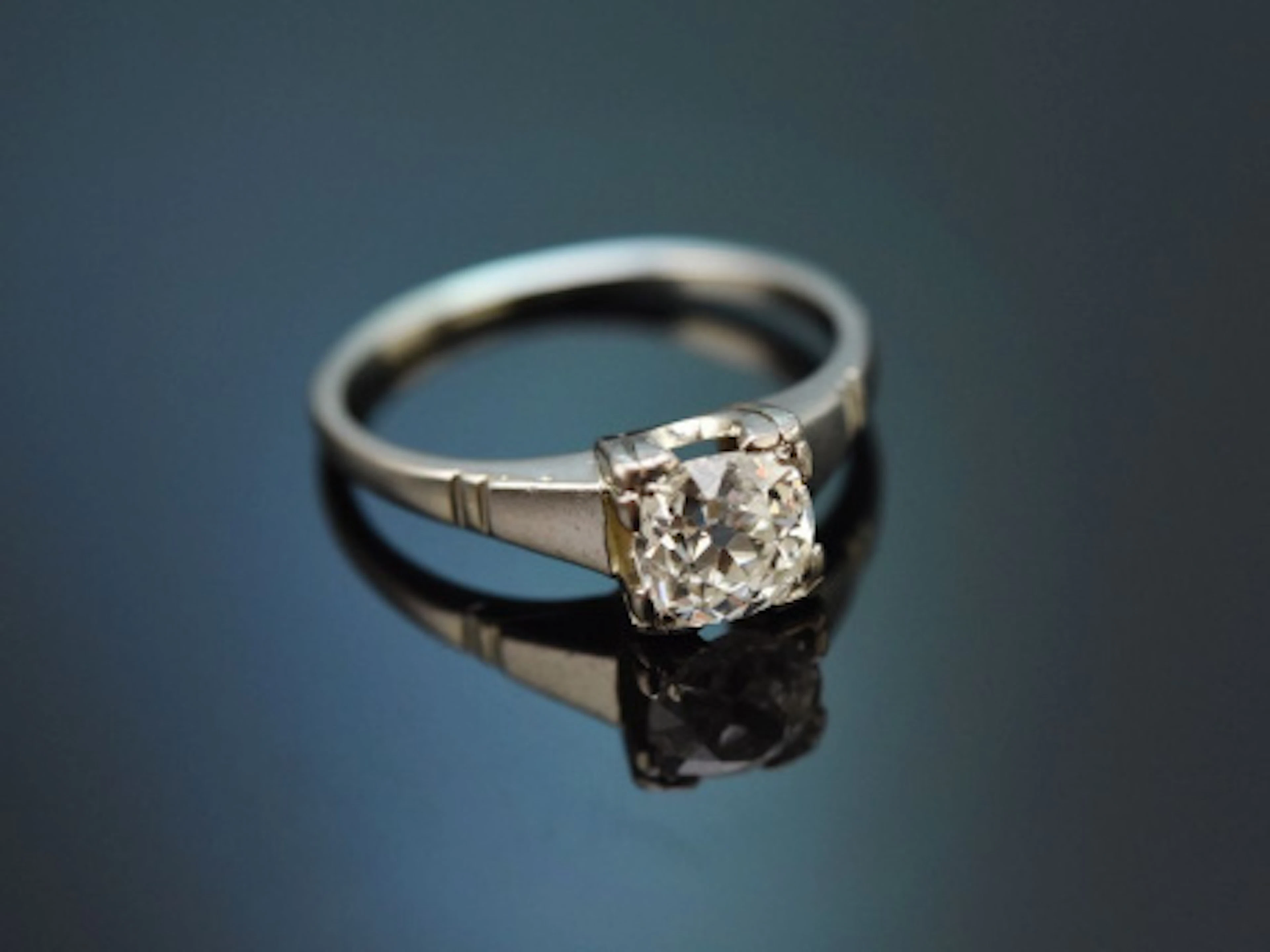 Hamburg um 1925! Art Deco Solitär Altschlff Diamant Ring 0,75 ct Weißgold 585