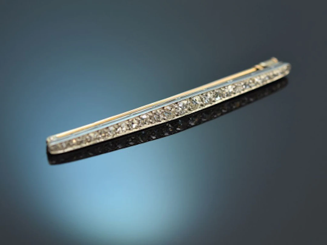 Um 1915! Stab Brosche mit Altschliffdiamanten ca. 2,0 ct aus Gold