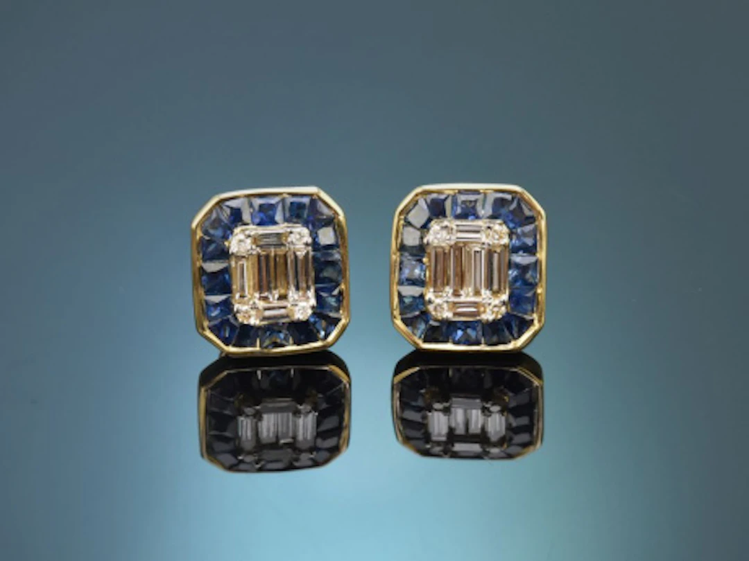 Hochwertige edle Diamant Saphir Ohrringe aus Gold 750