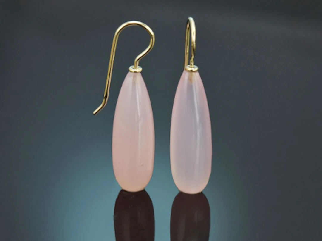 Aus unserer Werkstatt! Rosenquarz Tropfen Ohrringe aus Gold 585