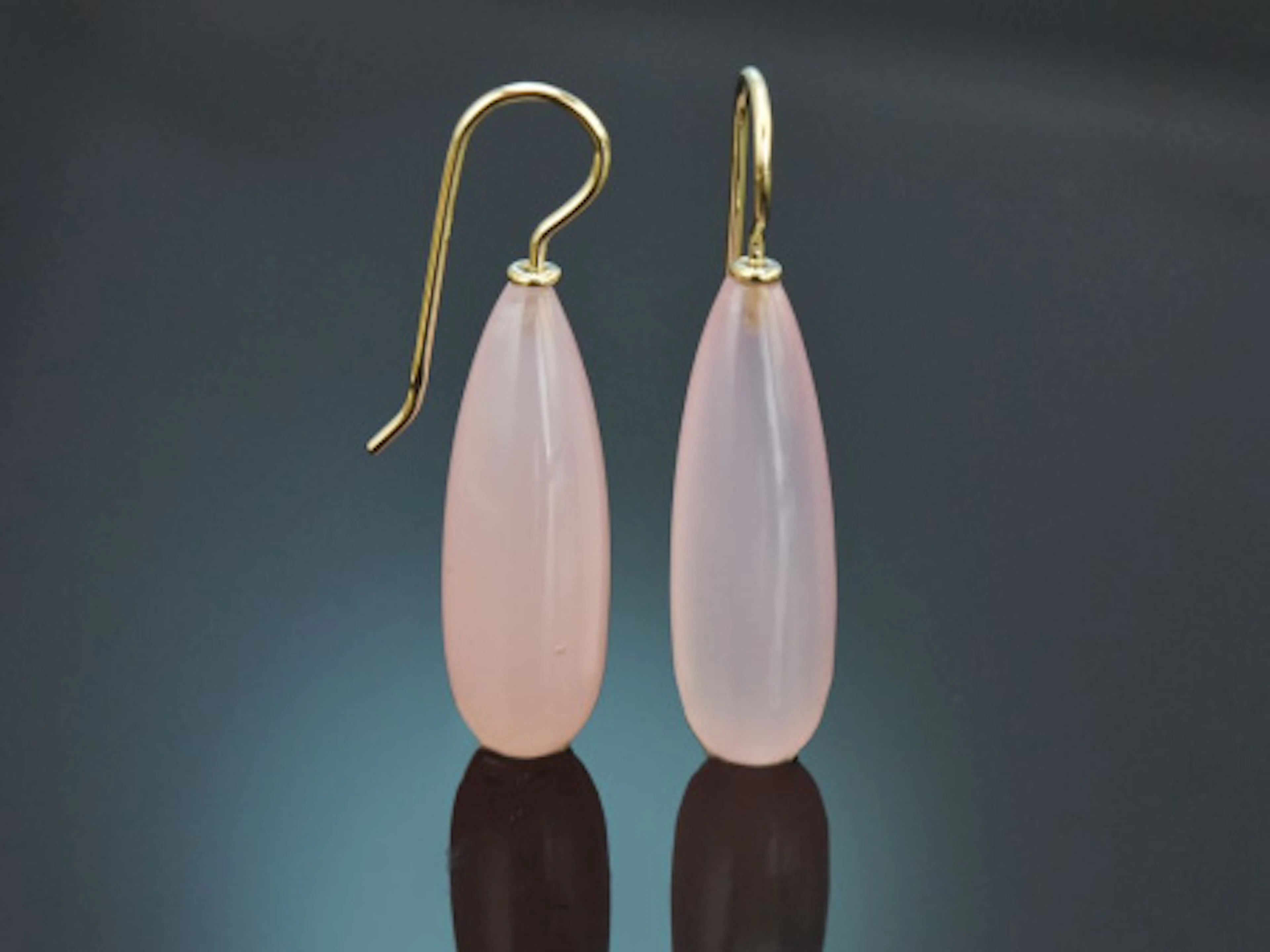 Aus unserer Werkstatt! Rosenquarz Tropfen Ohrringe aus Gold 585