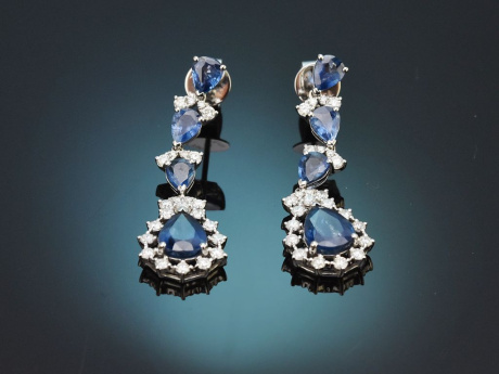 Classy Blue! Elegante Saphir Ohrringe mit Diamanten aus Weißgold 750