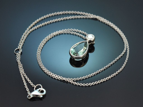 Feiner grüner Edelberyll Diamant Anhänger mit Kette aus Weißgold 750