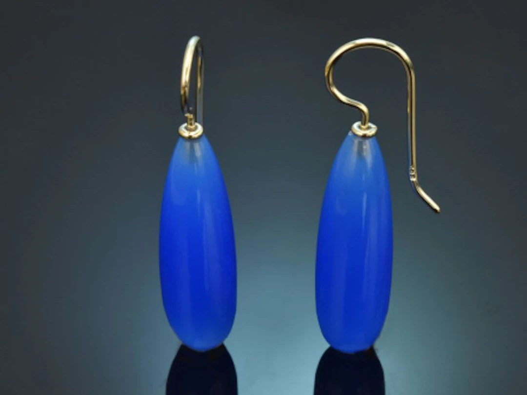 Aus unserer Werkstatt! Blau Achat Tropfen Ohrringe aus Gold 585