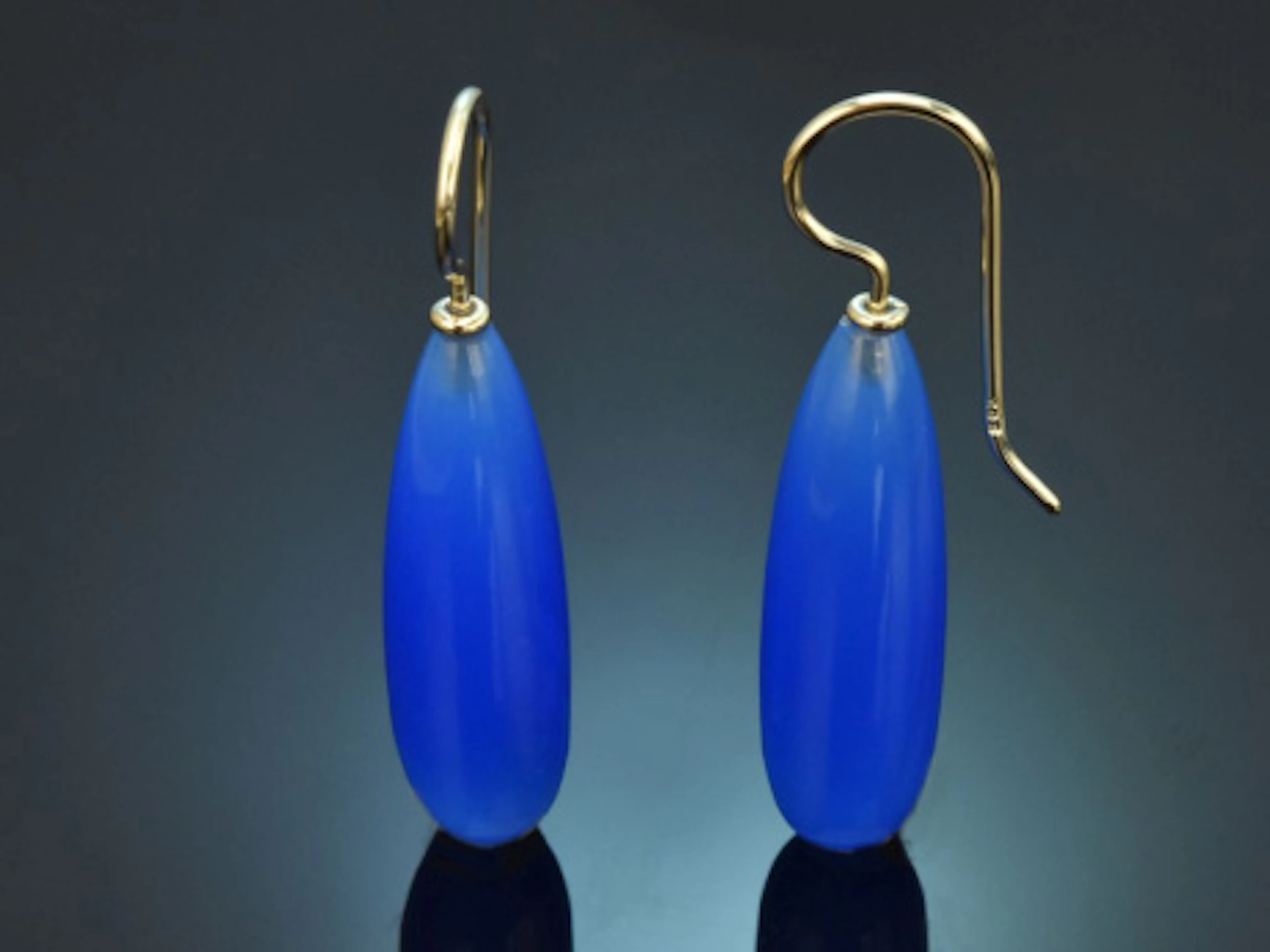 Aus unserer Werkstatt! Blau Achat Tropfen Ohrringe aus Gold 585