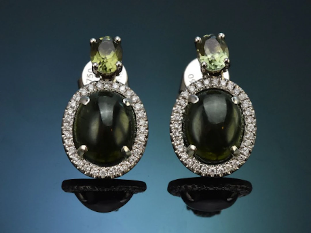 Edle grüne Turmalin Ohrringe mit Brillanten aus Weißgold 750