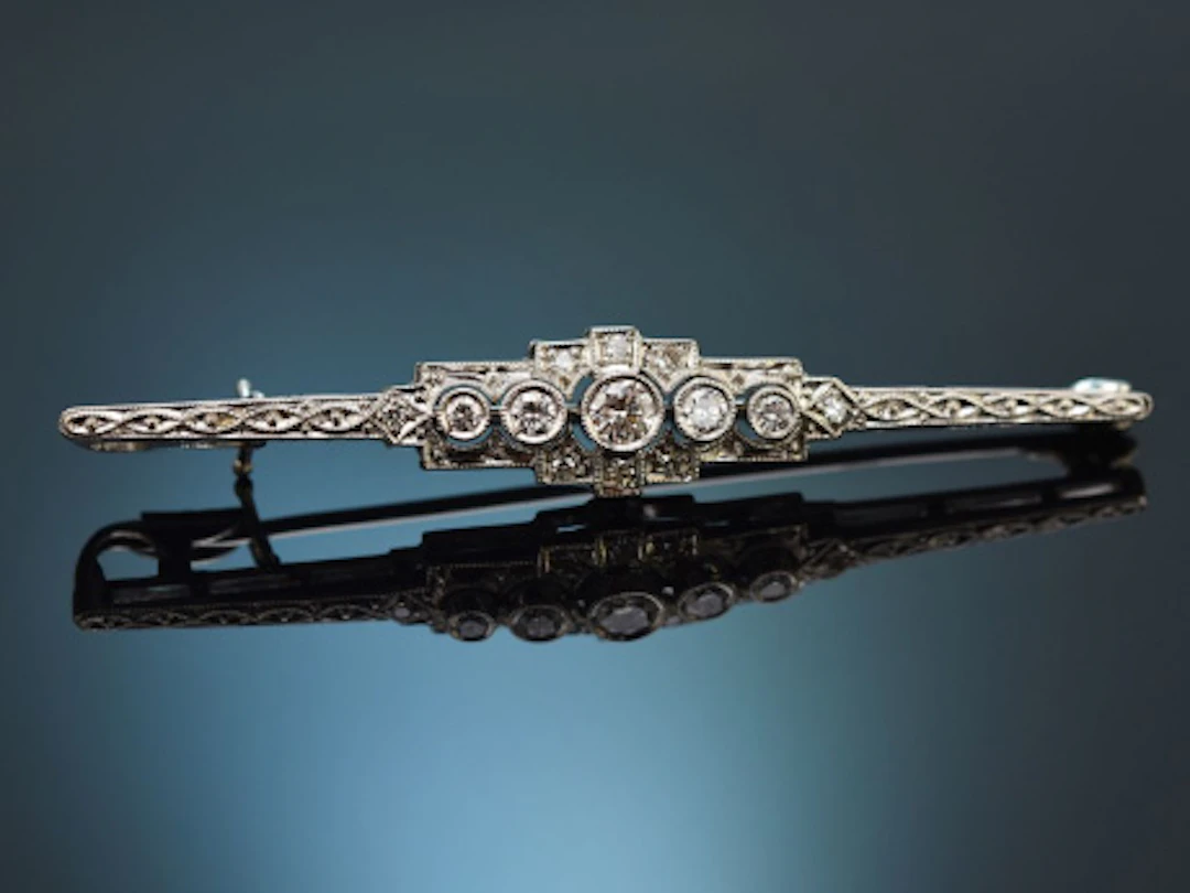 Stuttgart um 1930! Art Deco Stab Brosche mit Diamanten aus Weißgold 585