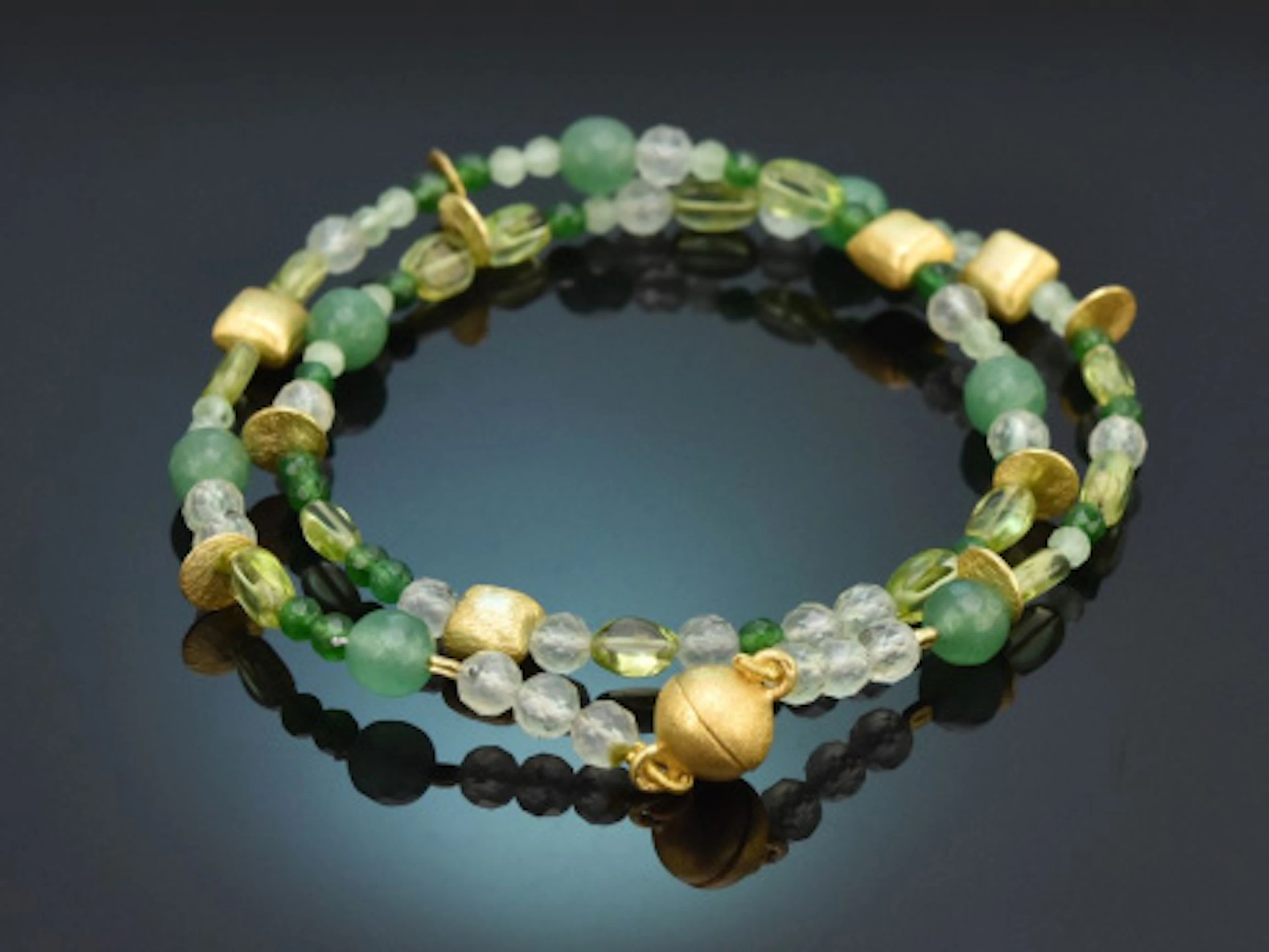 Vivid Green! Fancy Edelstein Armband mit Peridot Tsavorith Achat Jadeit