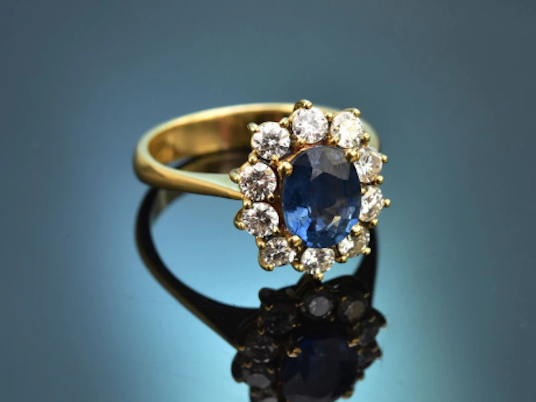 Um 1985! Besonders feiner Saphir Brillant Ring aus Gold 750