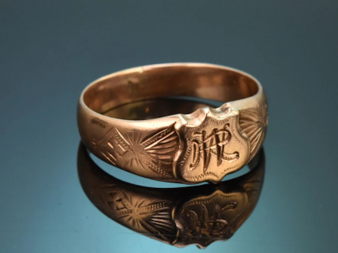 Um 1890! Historischer Monogramm Ring WR aus Rotgold 585