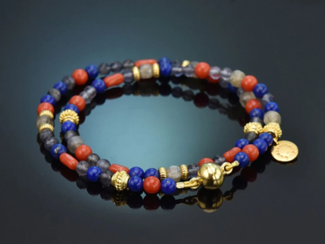 Ancient Chic! Fancy Armband Saphir Koralle Lapislazuli Labradorit