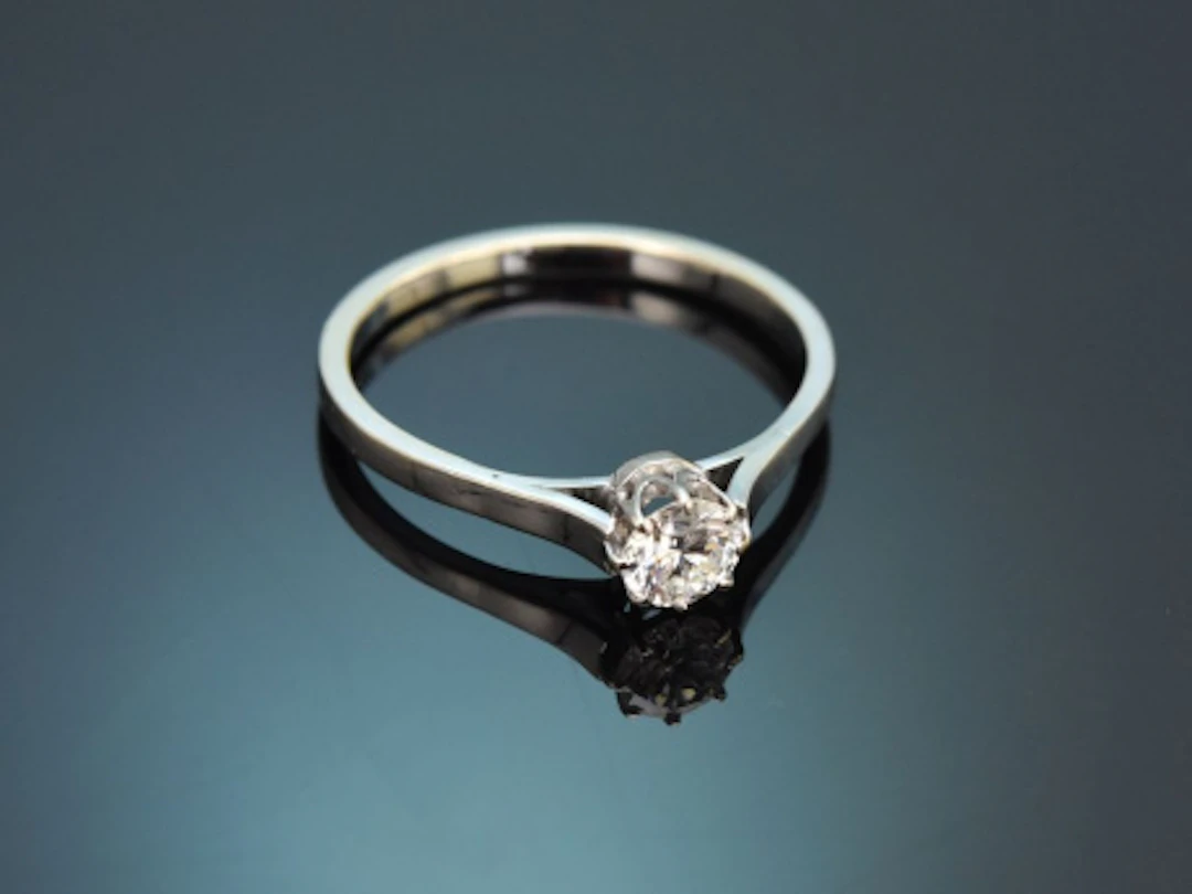 Um 1955! Zeitloser Solitär Brillant Ring ca. 0,4 ct aus Weißgold 585