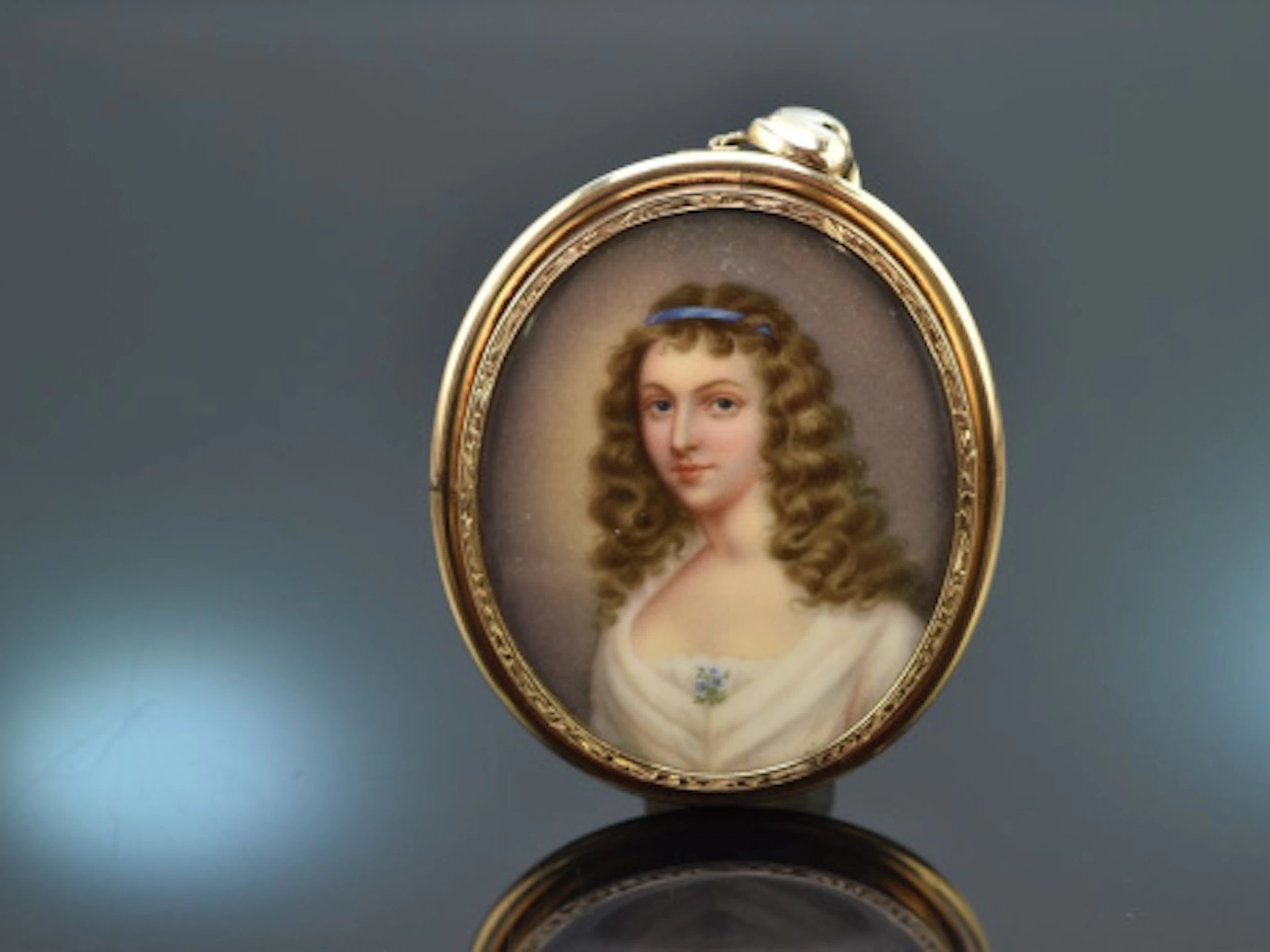 Österreich um 1870! Schöner Porträt Miniatur Anhänger Gold 585