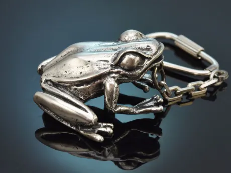 München um 1980! Großer plastischer Frosch Schlüsselanhänger aus Silber 800