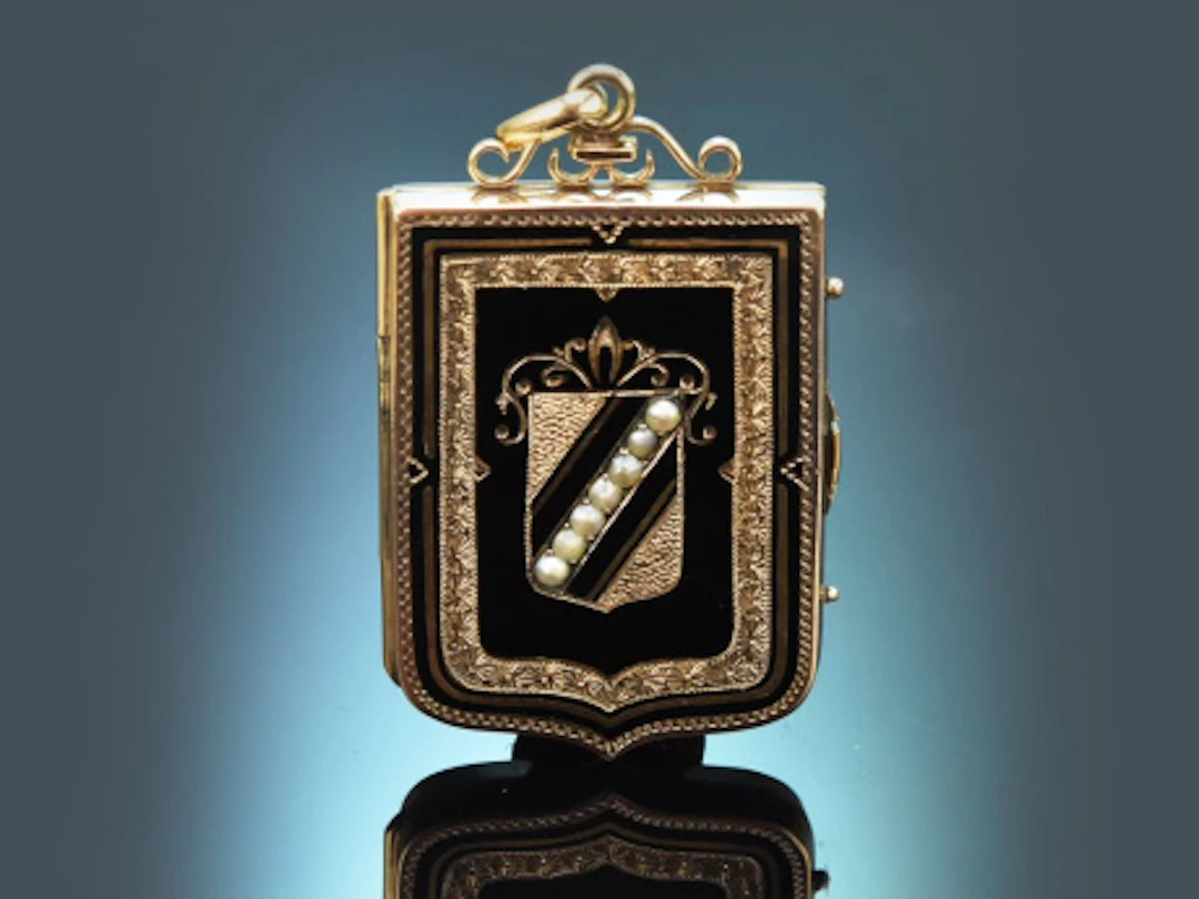 Süddeutsch um 1880! Seltener Medaillon Anhänger mit Saatperlen und