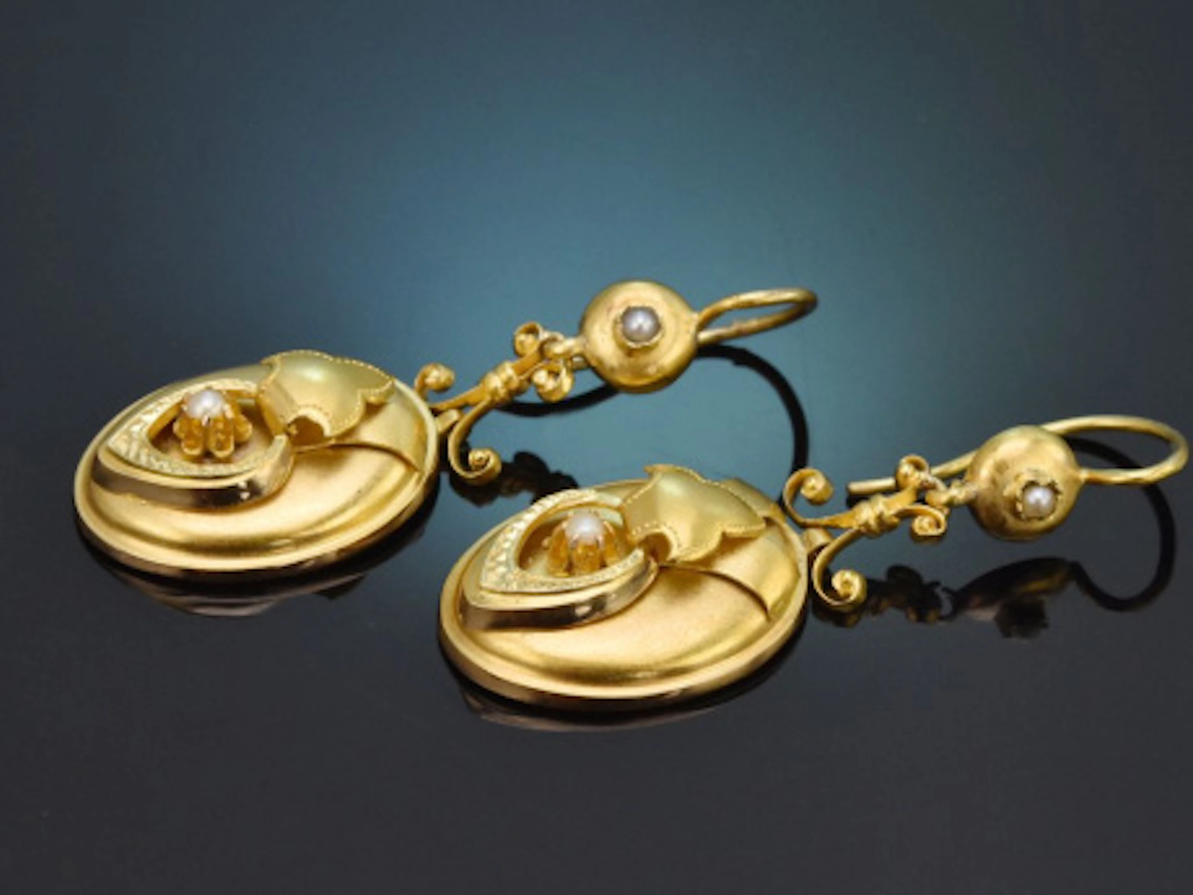 Wien um 1880! Spätbiedermeier Ohrringe mit Saatperlen aus Gold 585
