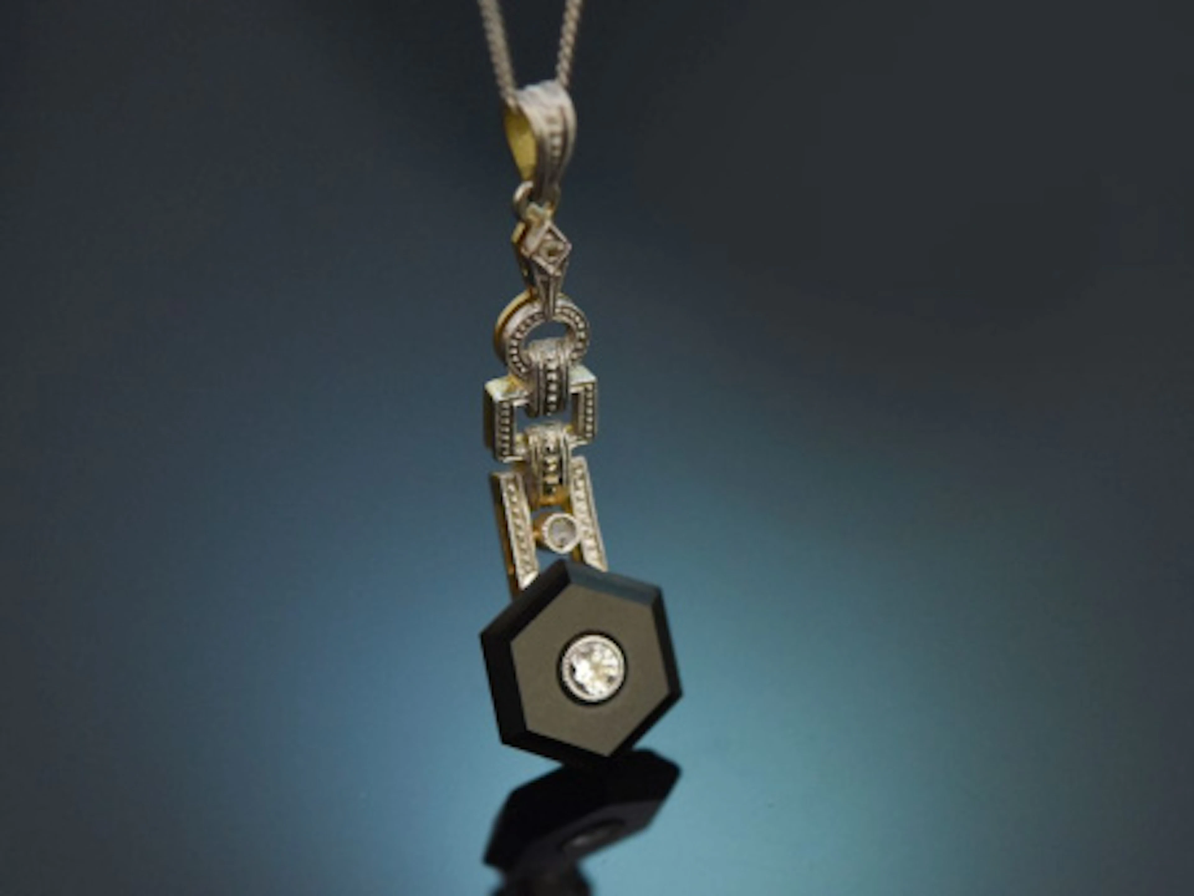 Ulm um 1920! Art Deco Diamant Anhänger mit feiner Kette aus Gold 585