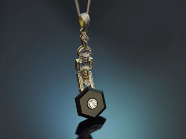 Ulm um 1920! Art Deco Diamant Anhänger mit feiner Kette aus Gold 585