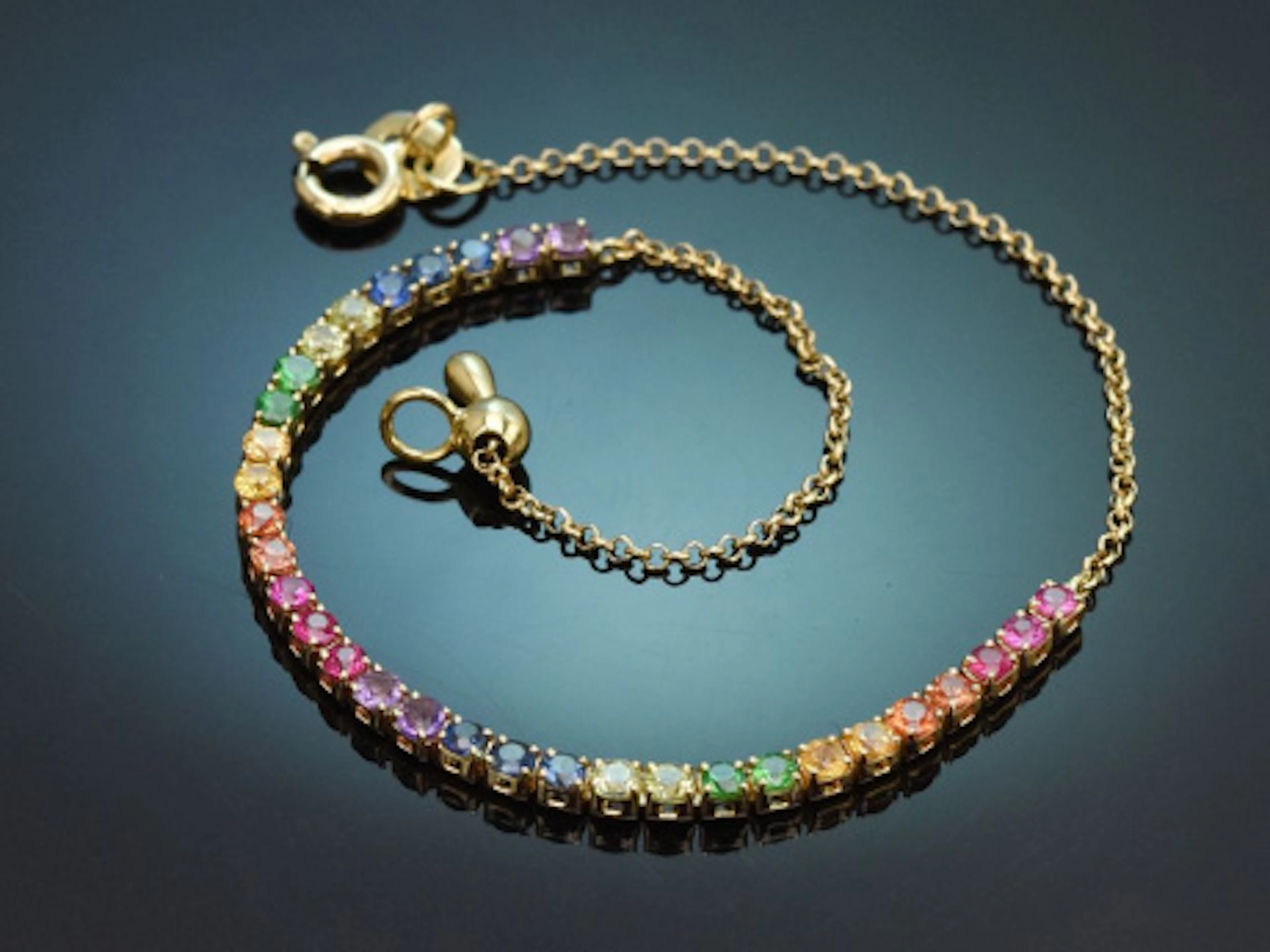Happy Rainbow! Buntes Farbstein Armband aus Gold 750 mit Rubin Saphir Peridot