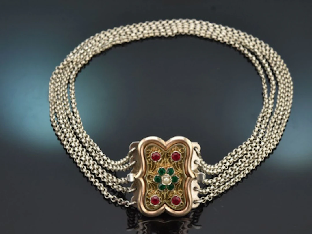 Süddeutsch um 1930! Hübsche Trachten Kropf Kette 5reihig aus Silber 835