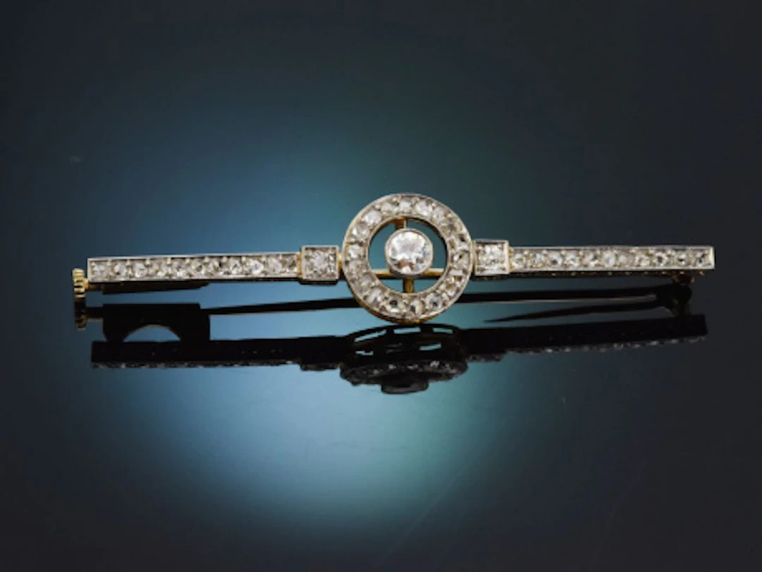 Hamburg um 1910! Edle Stab Brosche mit Diamanten aus Platin und Gold 585