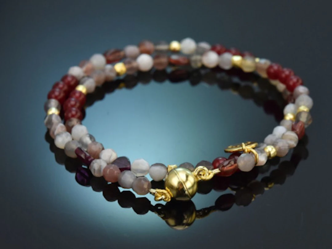 Velvet Gold! Edelsteinarmband aus rotem und grauen Achat Granat und