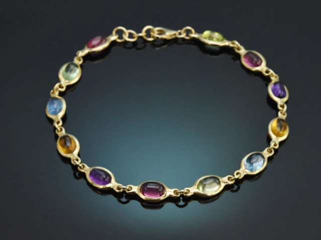 Fröhliches Farbstein Armband aus Gold 585 mit Aquamarin Turmalin Peridot