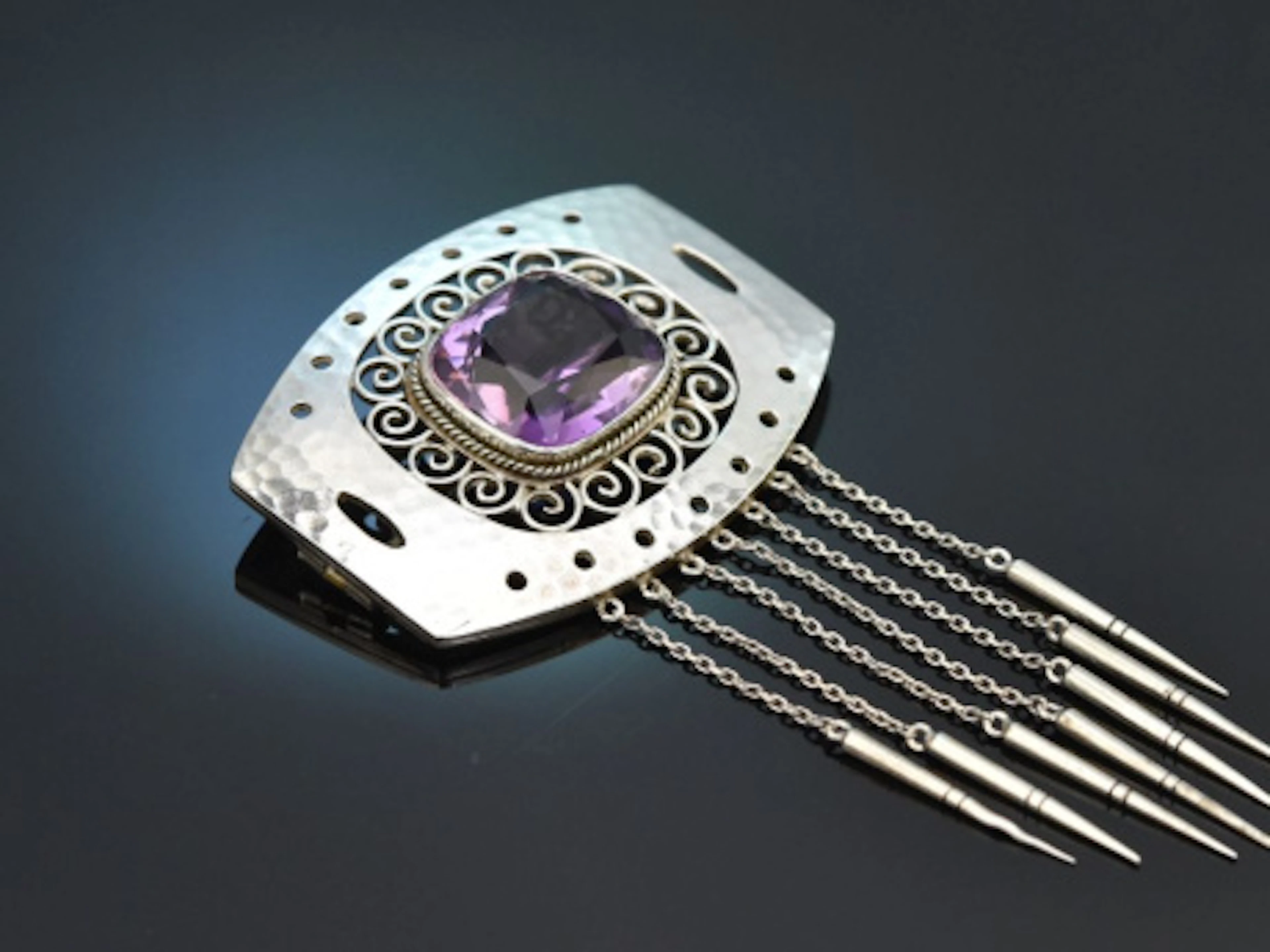 München um 1900! Seltene Jugendstil Brosche mit Amethyst aus Silber 800