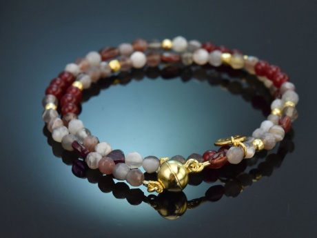 Velvet Gold! Edelsteinarmband aus rotem und grauen Achat Granat und