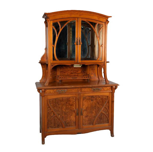 A French Art Nouveau Carved Wood China Cabinet