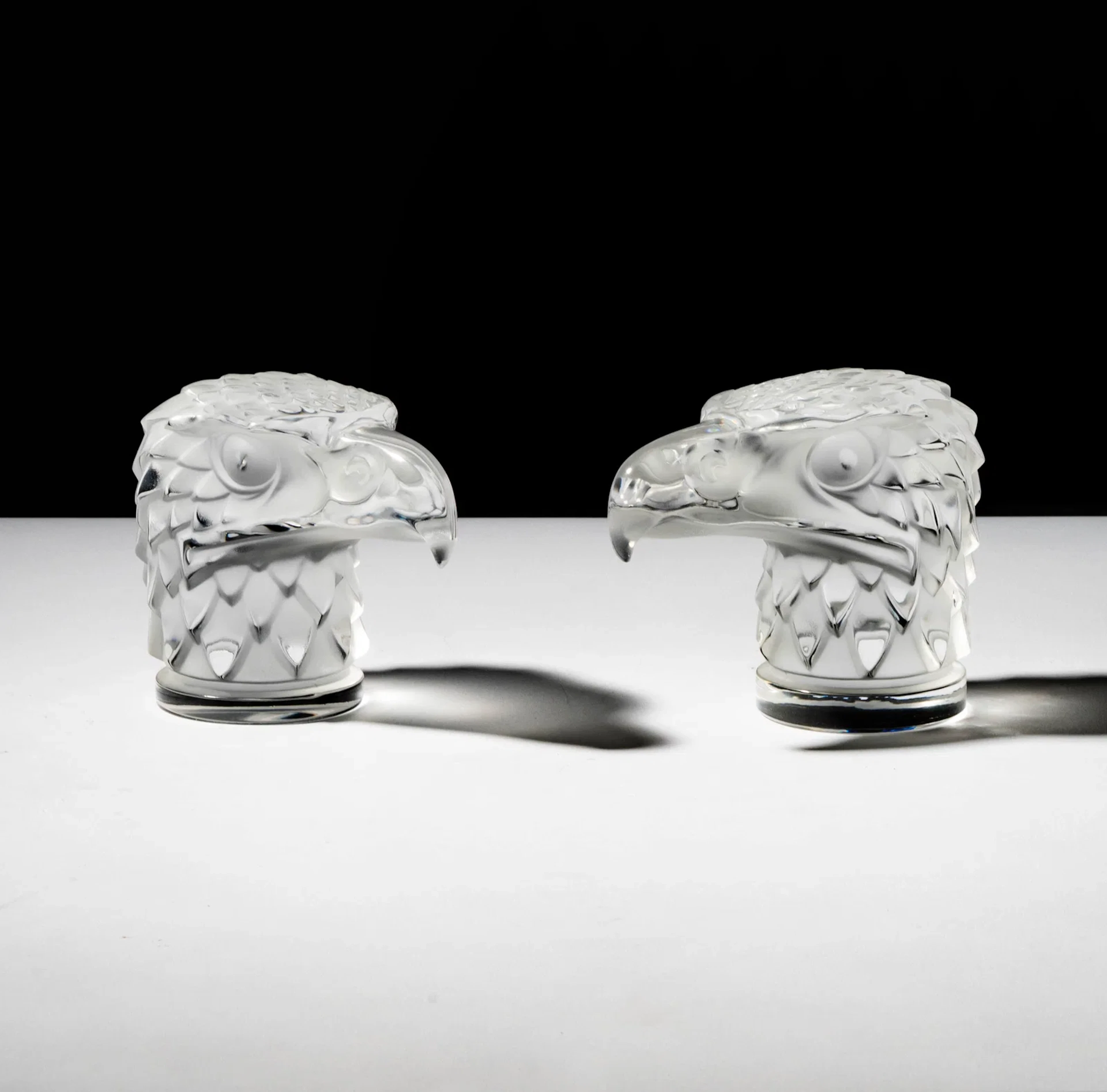 Lalique Pair of Tete D’Aigle Mascots