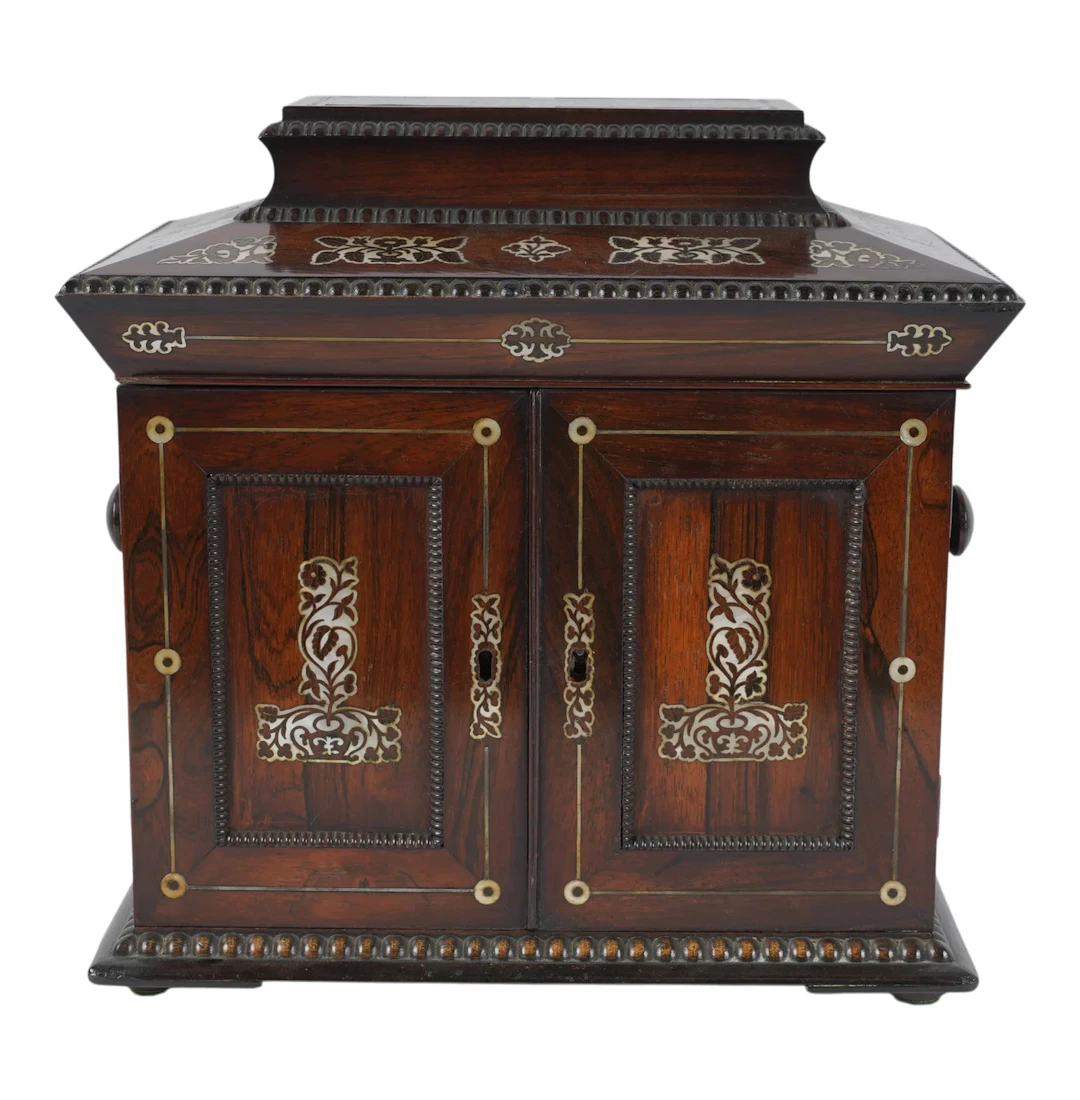 A Mother of Pearl Inlaid Rosewood Jewelry Chest