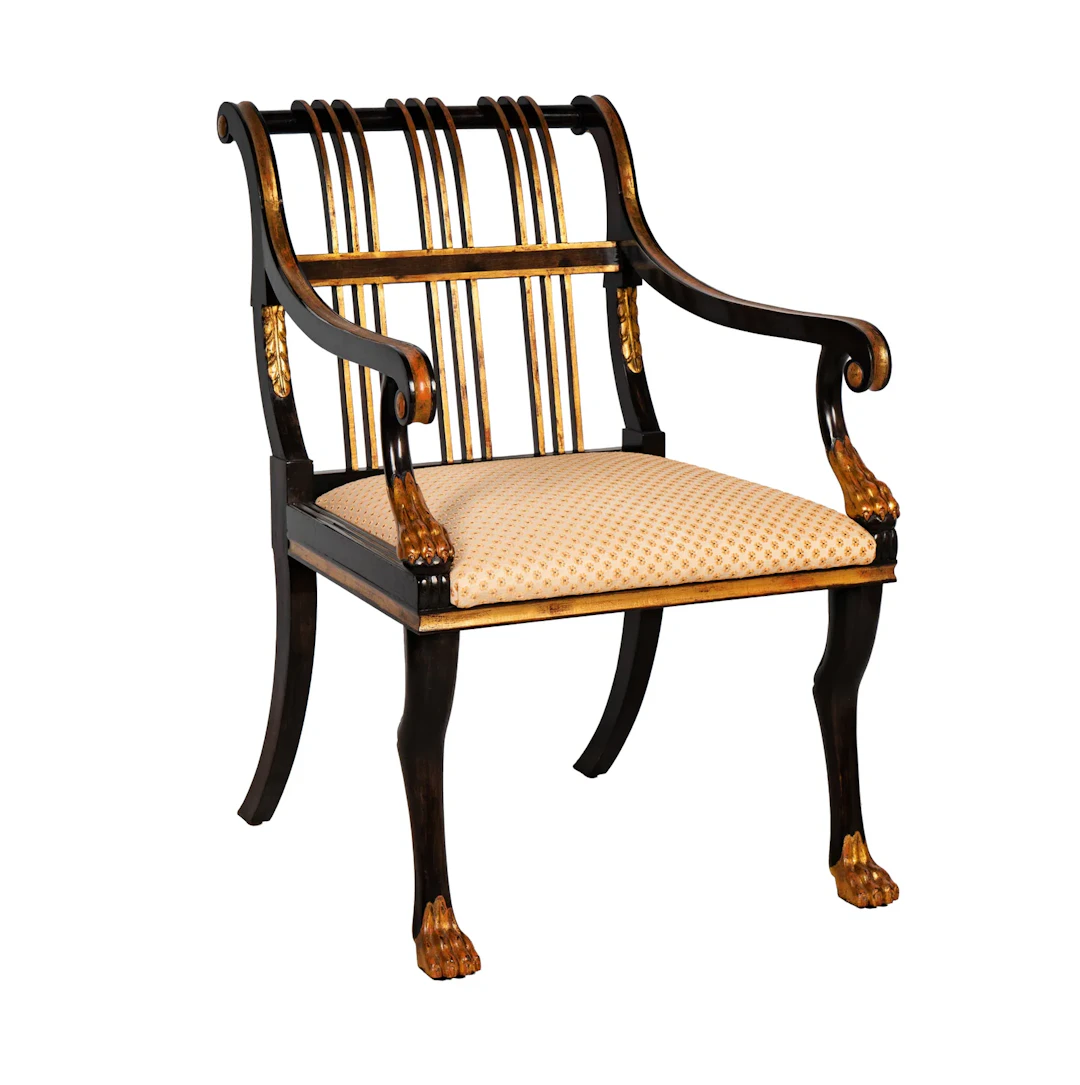 Regency-Style Parcel Gilt and Ebonized Armchair