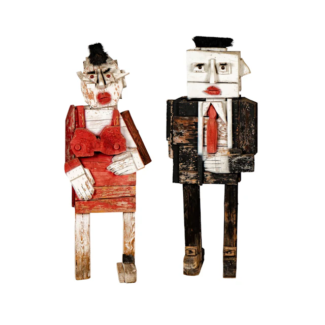 Two Painted Wood Figures