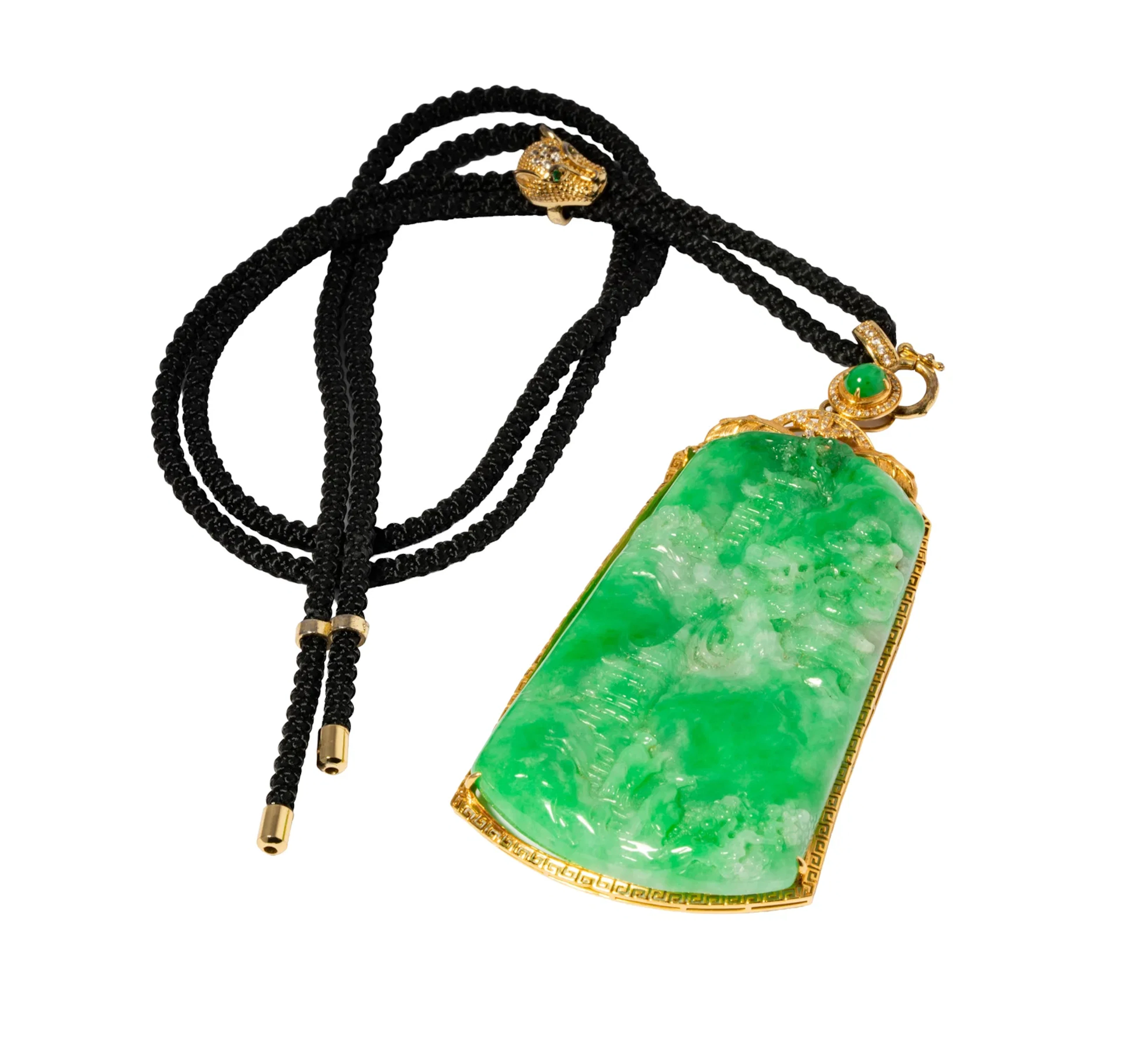 Green, White Jadeite and Gold Pendant