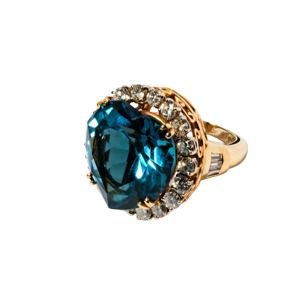 14 Karat Yellow Gold Blue Topaz Diamond Ring