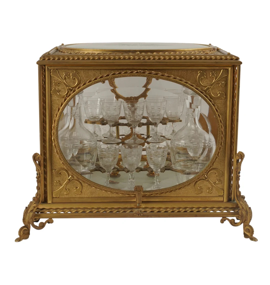 Gilt Bronze and Etched Glass Tantalus Set