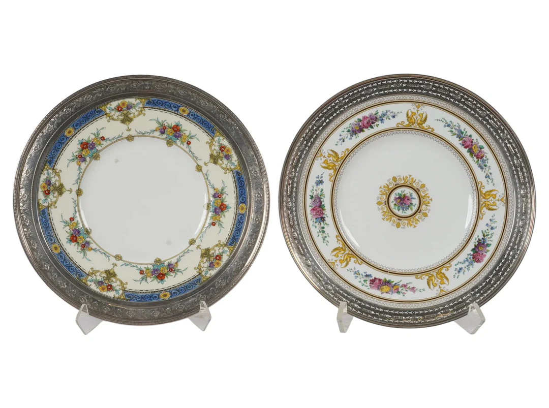 Two Sterling Silver Rimmed English Porcelain Plates