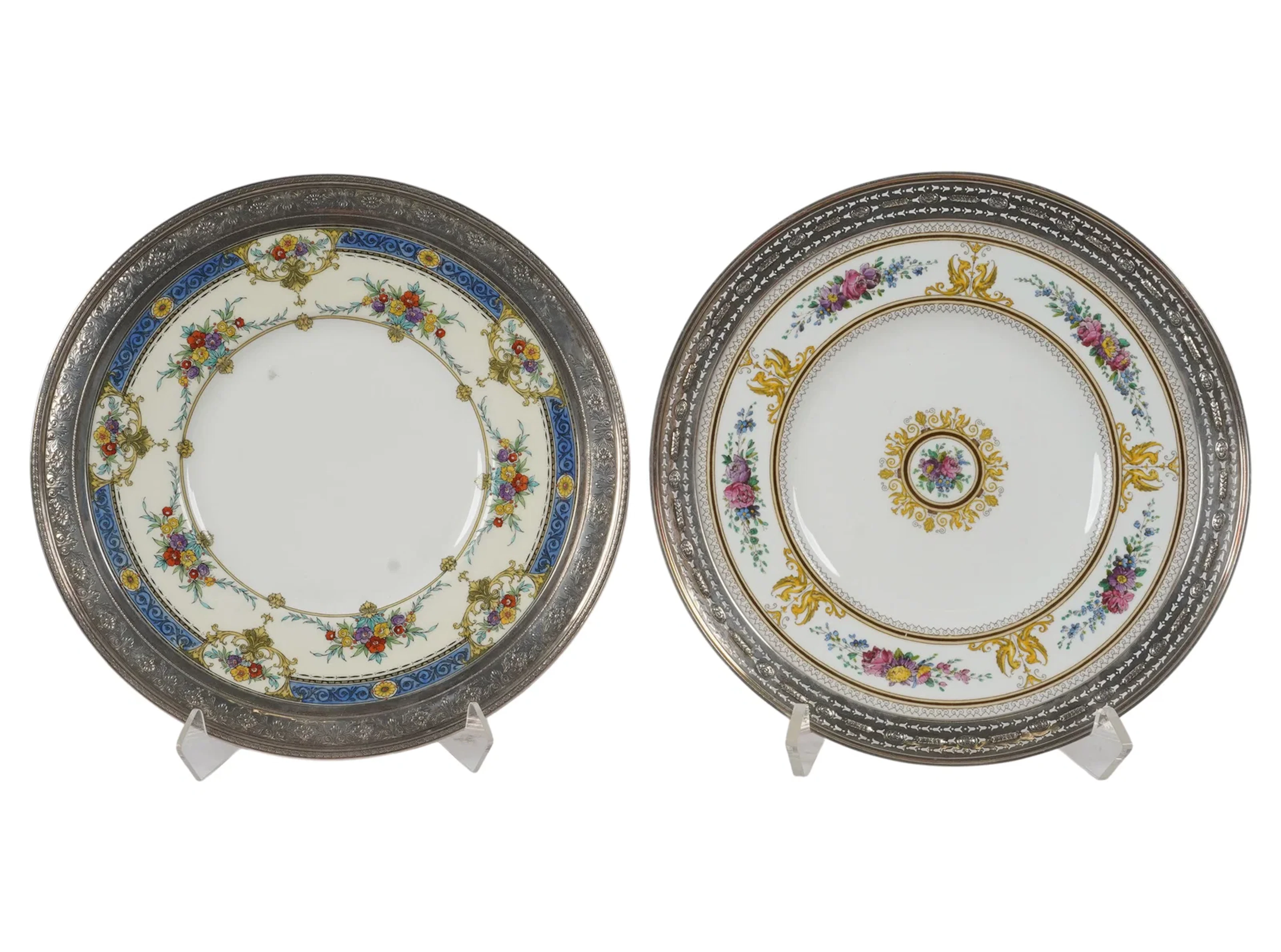 Two Sterling Silver Rimmed English Porcelain Plates