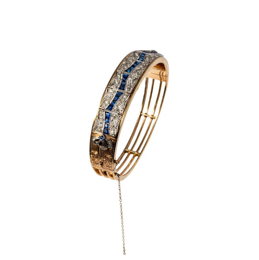Art Deco Style 14kt Yellow Gold Bangle Hinged Bracelet