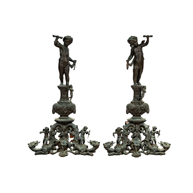 A Pair of Continental Bronze Figural Andirons
