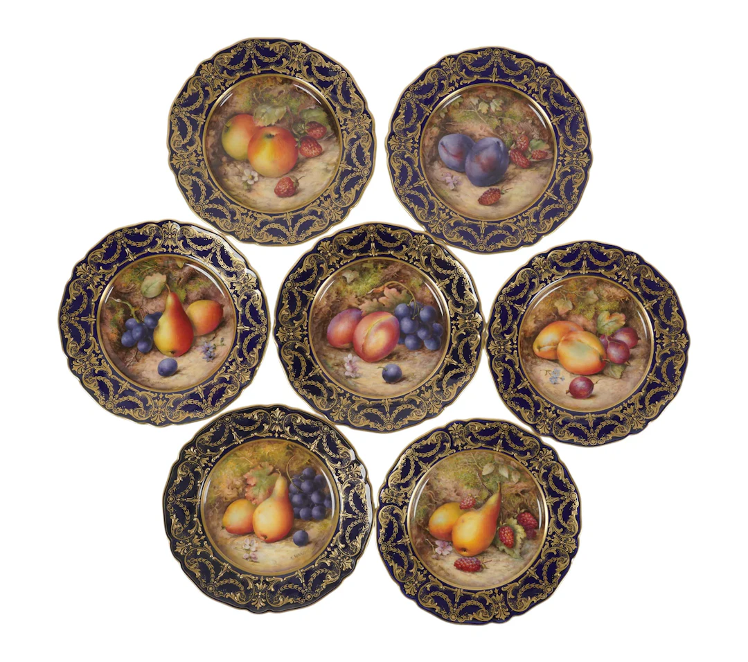 A Set of Seven Royal Worcester Fruit Dessert Plates