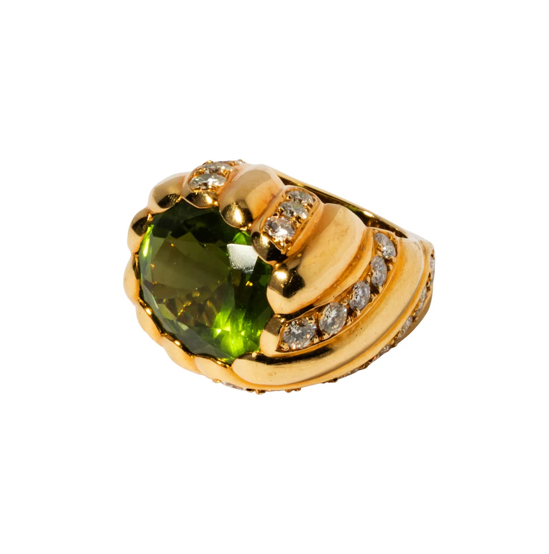 Tallarico Beverly Hills 18 Karat Yellow Gold, Diamond, Peridot, Ring