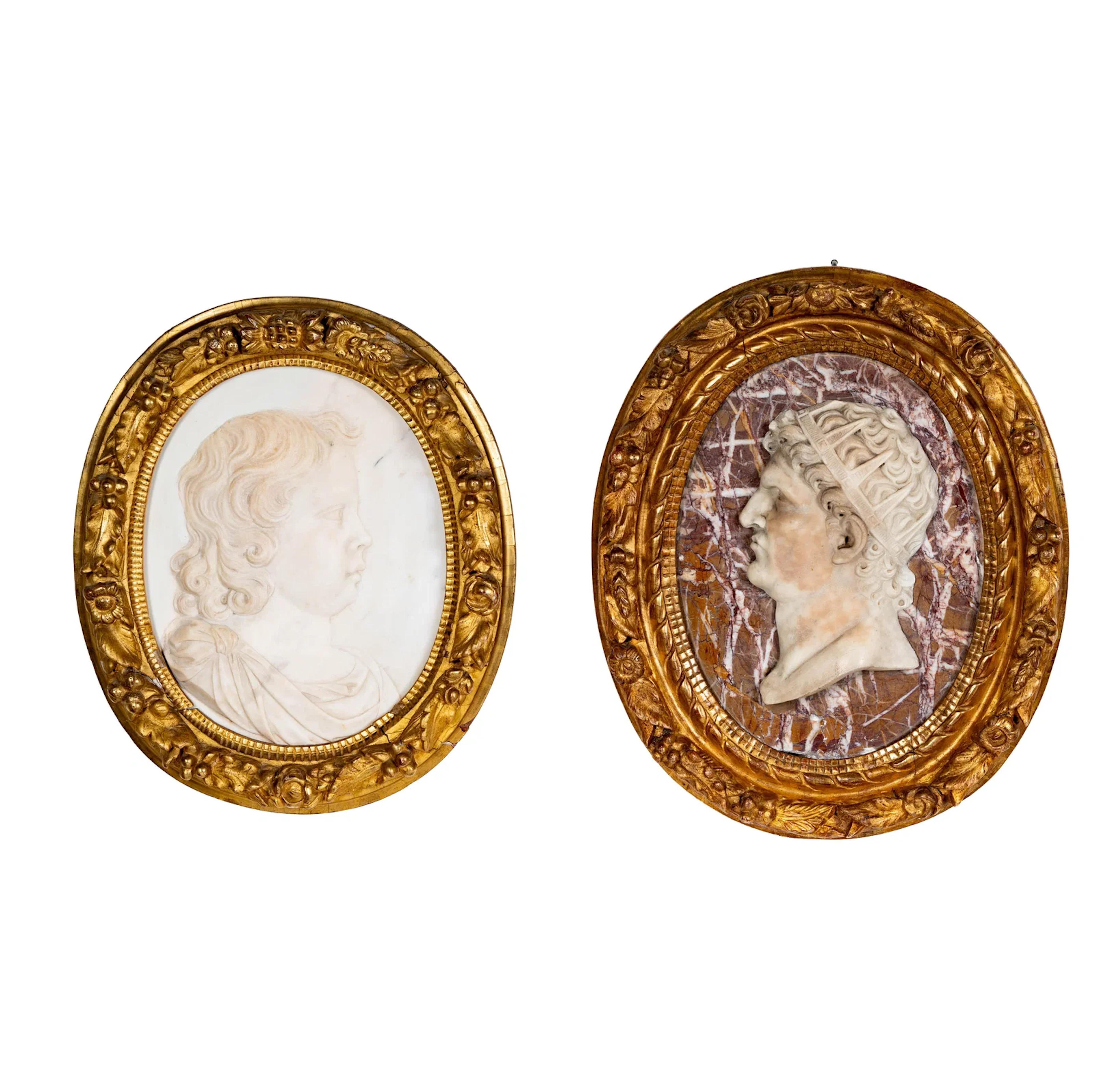 A Pair of Italian Carved Marble Portrait Plaques