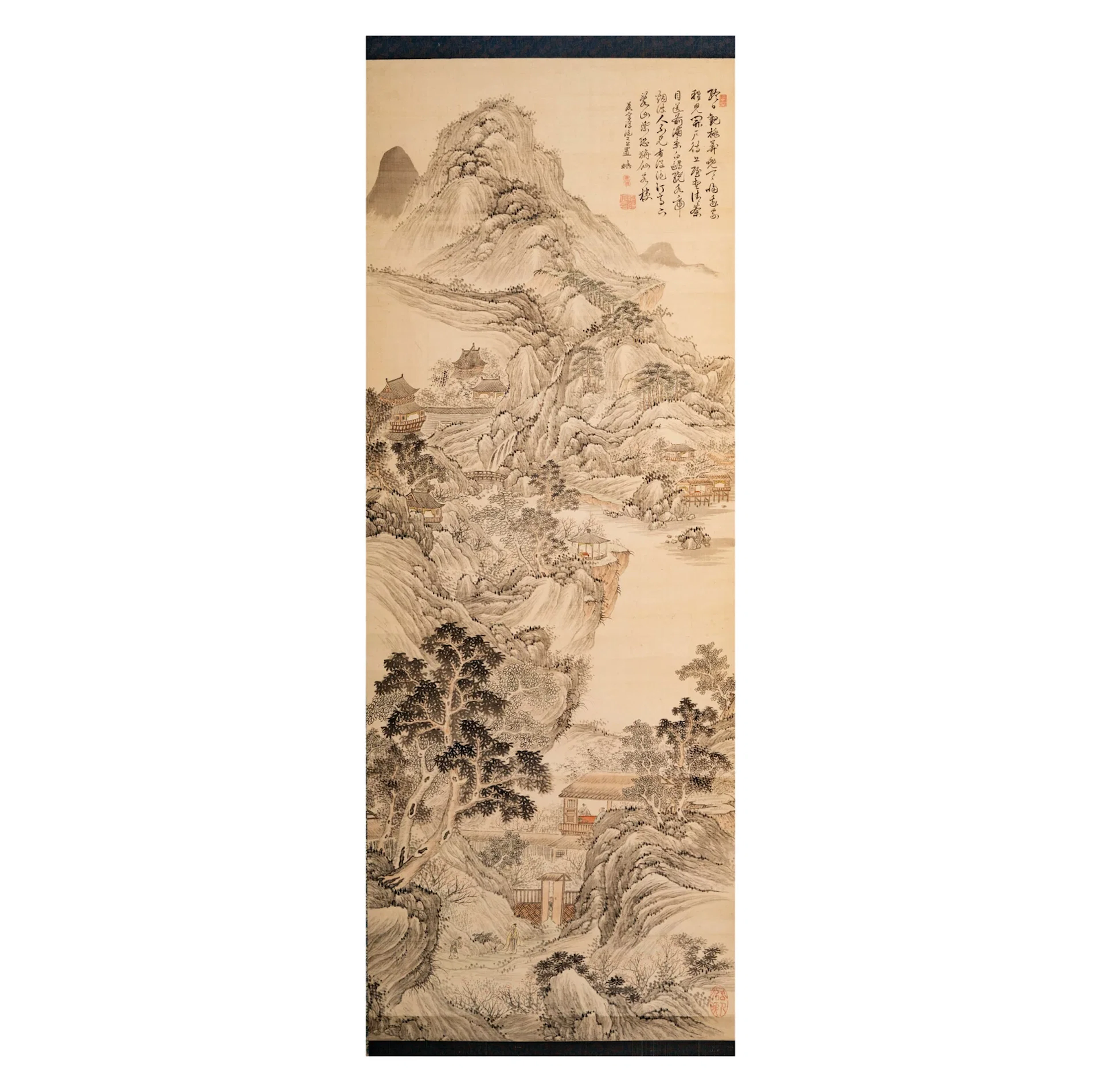 A Chinese Scroll Painting of Scholars in Landscape