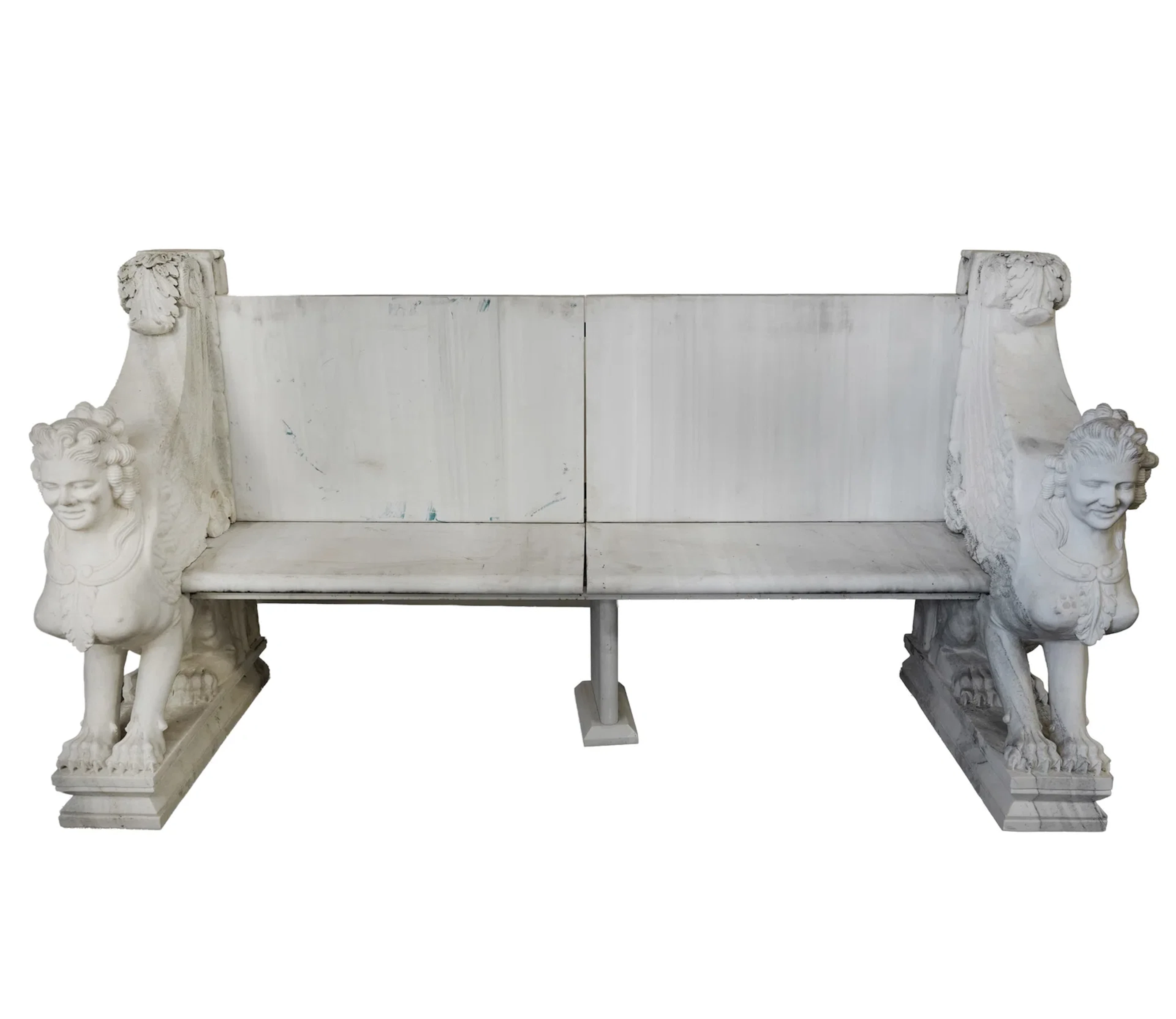 A Large Italian Carved Marble Figural Garden Bench