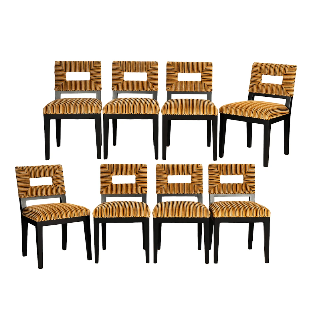 Eight Contemporary Stripe Upholstered Dining Chairs